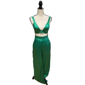 Silky Crop Top and Wide Leg Pants Set